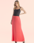 Solid Color Sheer Overlay Elastic Waist Dressy Maxi Skirt