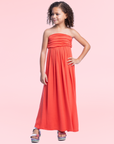 Girls Solid Color Strapless Tube Maxi Dress