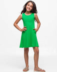 24seven Comfort Apparel Girls Sleeveless Pocket Swing Dress Machine Washable