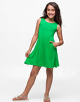 24seven Comfort Apparel Girls Sleeveless Pocket Swing Dress Machine Washable