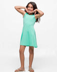 24seven Comfort Apparel Girls Sleeveless Pocket Swing Dress Machine Washable