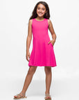 24seven Comfort Apparel Girls Sleeveless Pocket Swing Dress Machine Washable