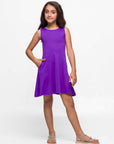 24seven Comfort Apparel Girls Sleeveless Pocket Swing Dress Machine Washable