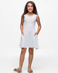 24seven Comfort Apparel Girls Sleeveless Pocket Swing Dress Machine Washable