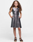 24sevenkid Girls Black Shimmery Metallic Sleeveless A Line Dress