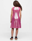 24sevenkid Girls Pink Shimmery Metallic Sleeveless A Line Dress