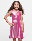 24sevenkid Girls Pink Shimmery Metallic Sleeveless A Line Dress