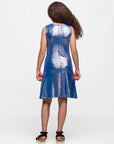 24sevenkid Girls Blue Shimmery Metallic Sleeveless A Line Dress