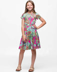 24sevenKid Girls Pink Paisley Print Short Sleeve Fit and Flare Dress
