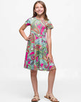 24sevenKid Girls Pink Paisley Print Short Sleeve Fit and Flare Dress