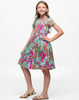 24sevenKid Girls Pink Paisley Print Short Sleeve Fit and Flare Dress