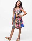 24sevenkid Girls Pink Floral Print Empire Waist Sleeveless Dress