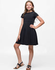 24seven Comfort Apparel Girls Short Sleeve Pleated Party Dress Machine Washable