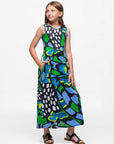 24sevenkid Girls Blue Butterfly Print Sleeveless Maxi Dress with Pockets