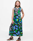 24sevenkid Girls Blue Butterfly Print Sleeveless Maxi Dress with Pockets