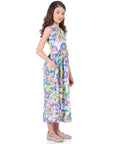 24seven Comfort Apparel Pastel Floral Print Sleeveless Girls Pocket Maxi Dress
