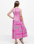 24sevenkid Girls Pink Geometric Print Sleeveless Pocket Maxi Dress