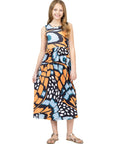 24sevenkid Girls Orange Butterfly Print Sleeveless Pocket Maxi Dress