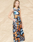 24sevenkid Girls Orange Butterfly Print Sleeveless Pocket Maxi Dress