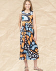 24sevenkid Girls Orange Butterfly Print Sleeveless Pocket Maxi Dress