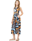 24sevenkid Girls Orange Butterfly Print Sleeveless Pocket Maxi Dress