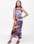 24sevenkid Girls Pink Floral Print Side Slit Maxi Dress