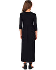 24seven Comfort Apparel Girls Three Quarter Sleeve Pleated Maxi Dress Machine Washable