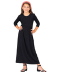 24seven Comfort Apparel Girls Three Quarter Sleeve Pleated Maxi Dress Machine Washable