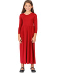 24seven Comfort Apparel Girls Three Quarter Sleeve Pleated Maxi Dress Machine Washable