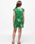 24sevenkid Girls Green Floral Print Cap Sleeve Babydoll Dress