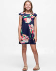 24sevenkid Girls Navy Blue Floral Print Cap Sleeve Babydoll Dress