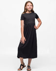 24seven Comfort Apparel Girls Short Sleeve Pleated Midi Dress