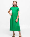 24seven Comfort Apparel Girls Short Sleeve Pleated Midi Dress
