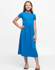 24seven Comfort Apparel Girls Short Sleeve Pleated Midi Dress