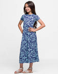 24sevenkid Girls Short Sleeve Blue Geo Print Maxi Dress