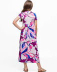 24sevenkid Girls Purple Floral Print Short Sleeve Maxi Dress