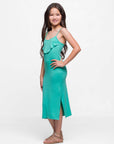 24seven Comfort Apparel Ruffle Spaghetti Strap Girls Maxi Dress