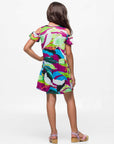 24sevenkid Girls Multicolor Print Cold Shoulder A Line Dress