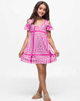 24sevenkid Girls Pink Print Cold Shoulder A Line Dress