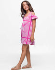 24sevenkid Girls Pink Print Cold Shoulder A Line Dress