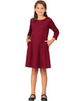 24seven Comfort Apparel Girls Long Sleeve Loose Fit Knee Length Tunic Pocket Dress