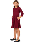 24seven Comfort Apparel Girls Long Sleeve Loose Fit Knee Length Tunic Pocket Dress