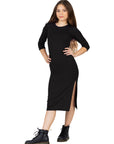 24seven Comfort Apparel Girls Long Sleeve Side Slit Maxi Dress Solid Color