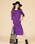 24seven Comfort Apparel Girls Long Sleeve Side Slit Maxi Dress Solid Color