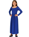 24seven Comfort Apparel Girls Long Sleeve Pleated Maxi Dress Solid Color