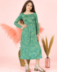 24seven Comfort Apparel Green Print Girls Long Sleeve Maxi Dress