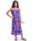 Girls Blue Paisley Print Strapless Tube Maxi Dress
