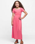Girls Short Sleeve Pleated Maxi Dress