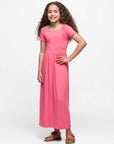 Girls Short Sleeve Pleated Maxi Dress