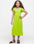 Girls Short Sleeve Pleated Maxi Dress